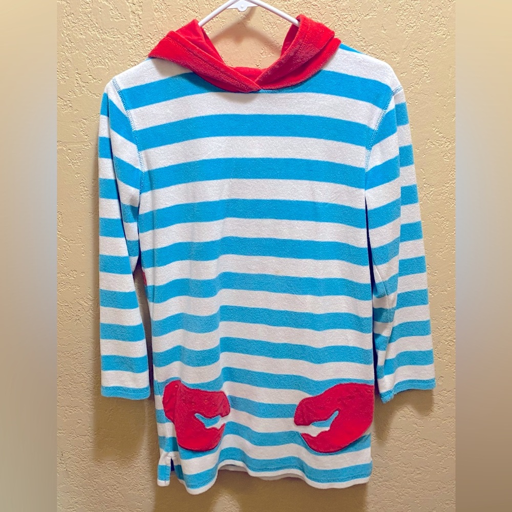 Mini Boden Lobster Terry Cloth Swim Hoodie Cover Up Dress     Size: 11-12